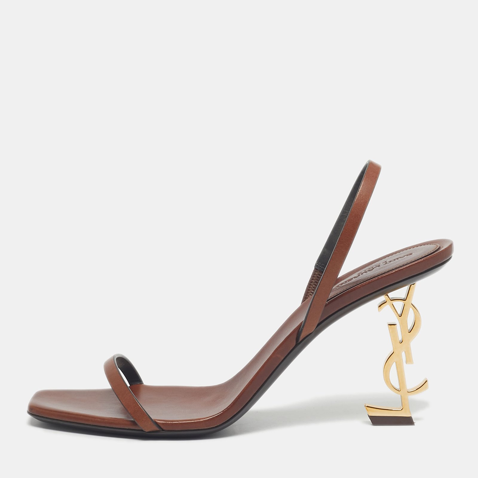 saint laurent brown leather opyum slingback sandals size 39.5