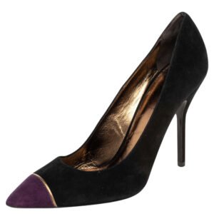 saint laurent paris black/purple suede pointed toe pumps size 41