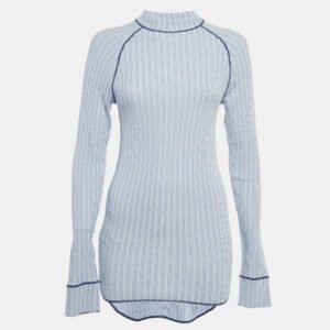 salvatore ferragamo blue stripe knit long sleeve sweatshirt s