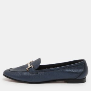 salvatore ferragamo navy blue leather loafers & moccasins size 38.5