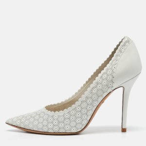 salvatore ferragamo white laser cut leather susi pointed toe pumps size 38