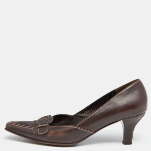 salvatore ferragamo vintage brown leather pointed toe pumps size 40.5