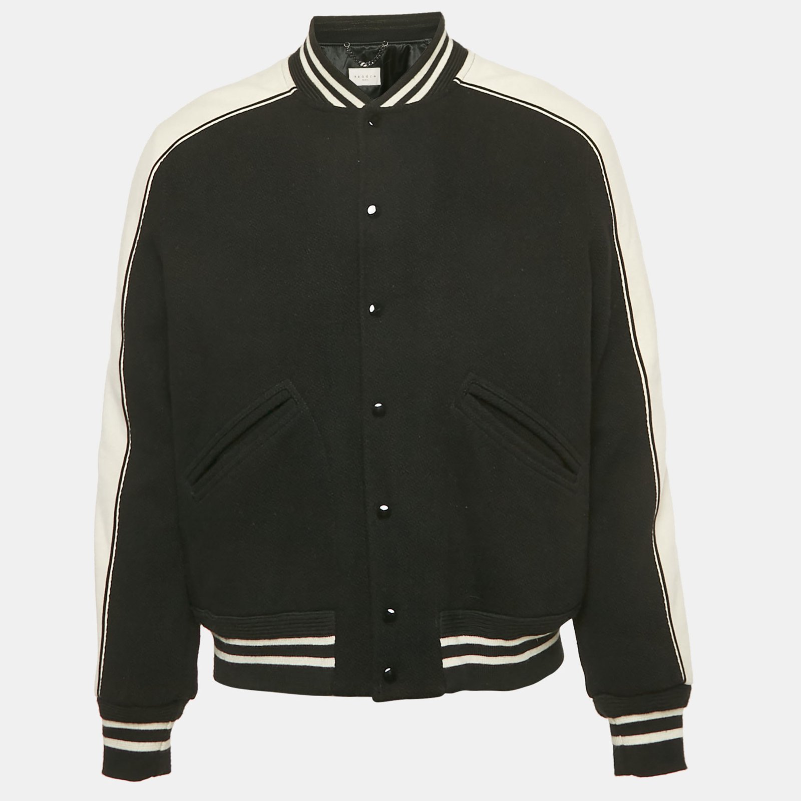 sandro black wool teddy blouson xl