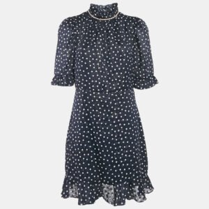 sandro navy blue polka dots lurex chiffon short dress xl