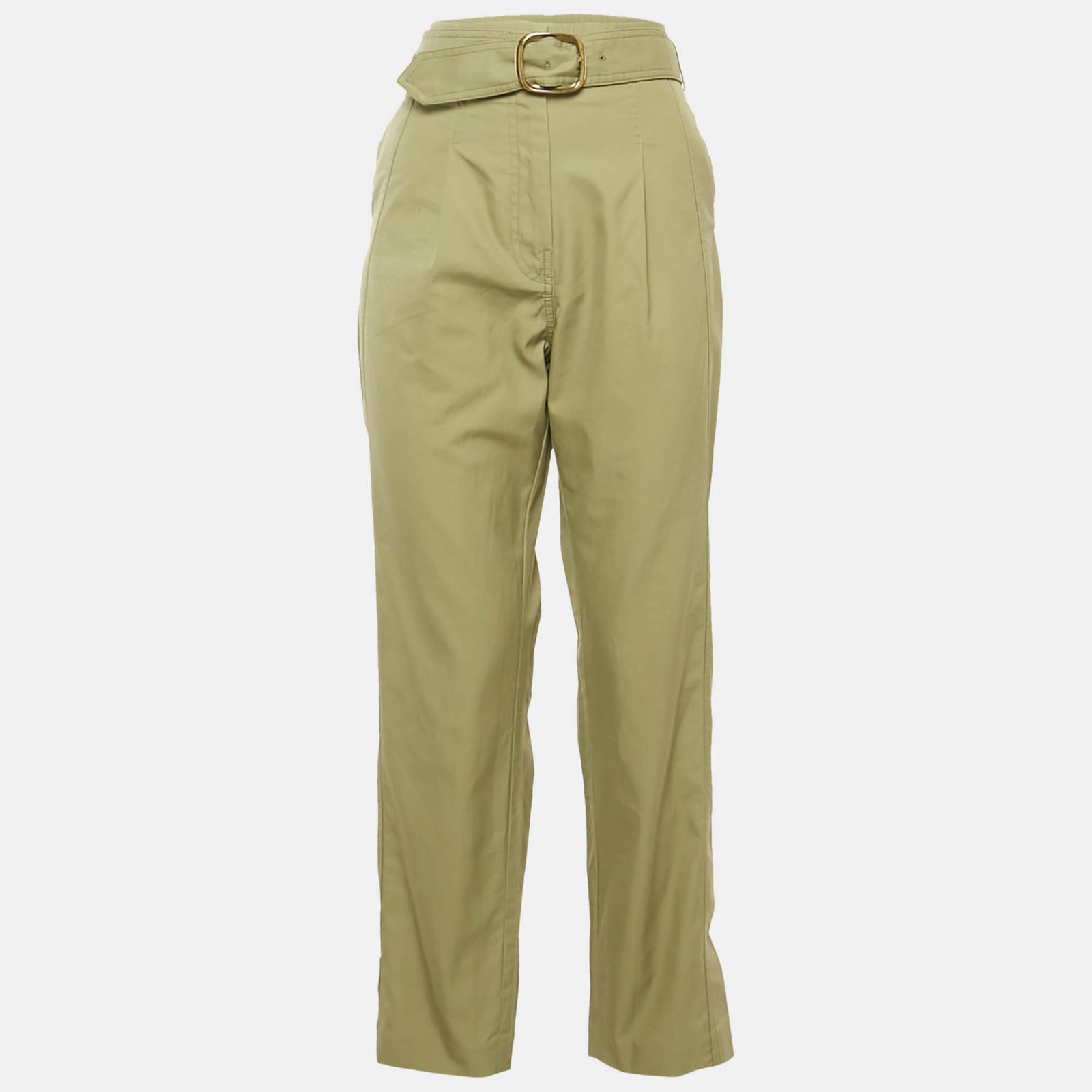 sandro sage green gabardine cotton belted high rise trousers m