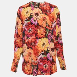 stella mccartney red poppy print silk long sleeve blouse m