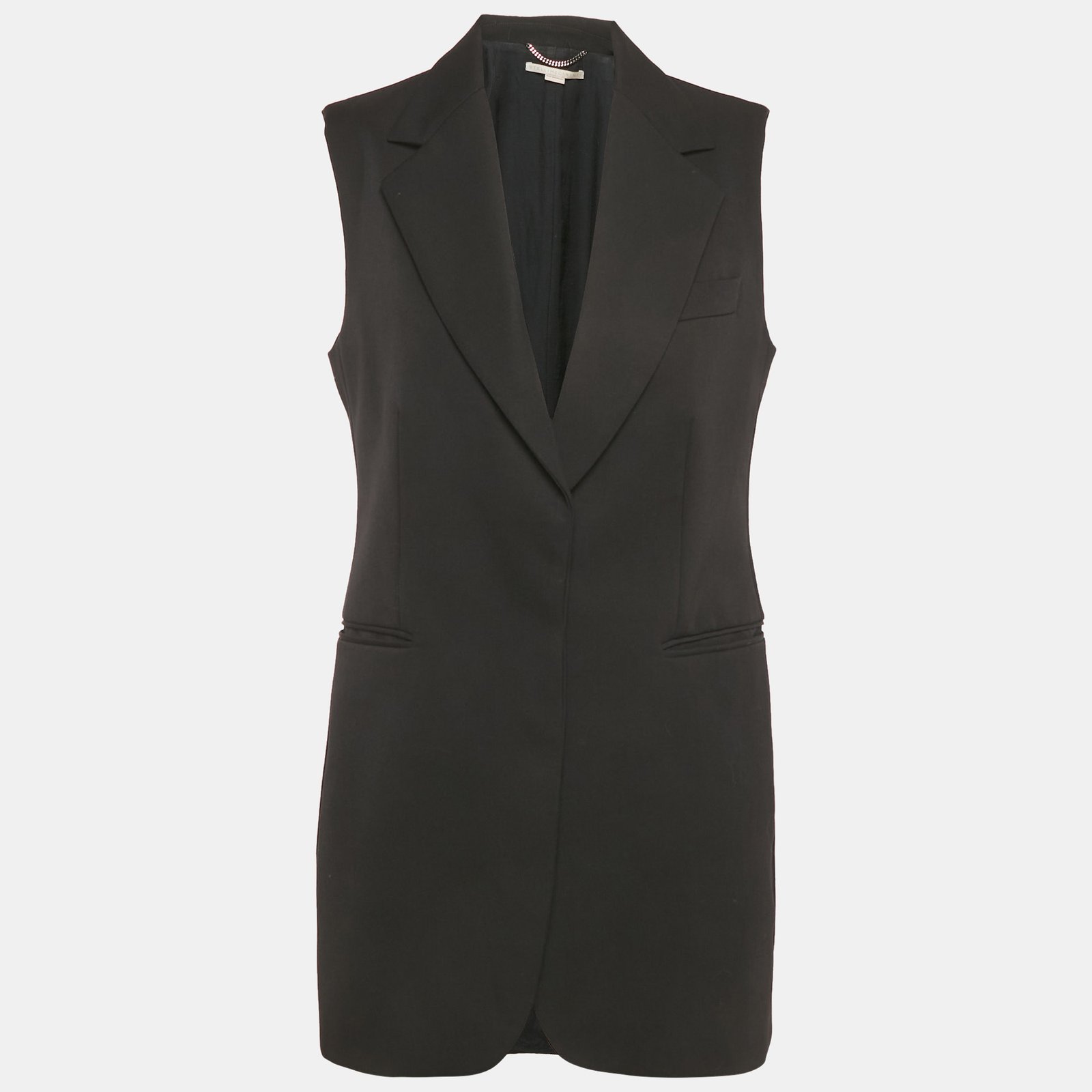 stella mccartney black stretch knit collared midi dress m