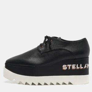 stella mccartney black faux leather elyse platform sneakers size 39.5