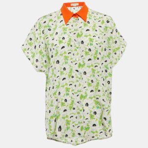 stella mccartney green floral print silk kaftan style shirt xs