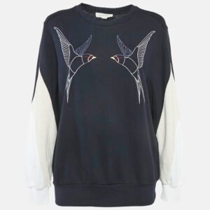 stella mccartney navy blue swallow embroidered cotton knit crewneck sweatshirt s