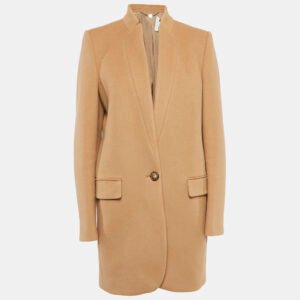 stella mccartney brown wool blend button front mid-length coat m