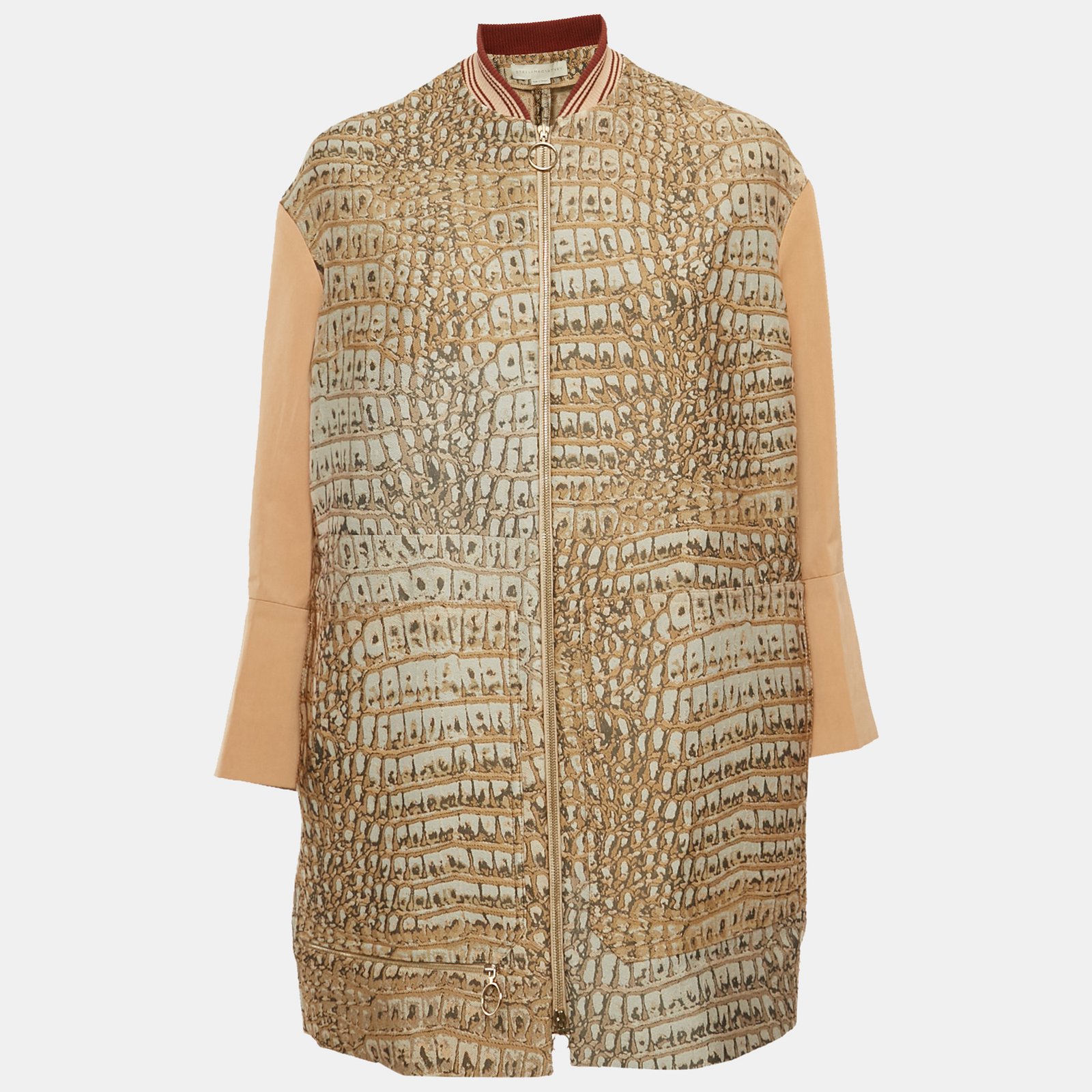 stella mccartney beige jacquard and cotton zip-up jacket s