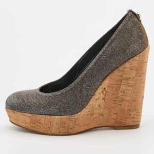 stuart weitzman silver/gold glitter lurex fabric cork wedge platform pumps size 38.5