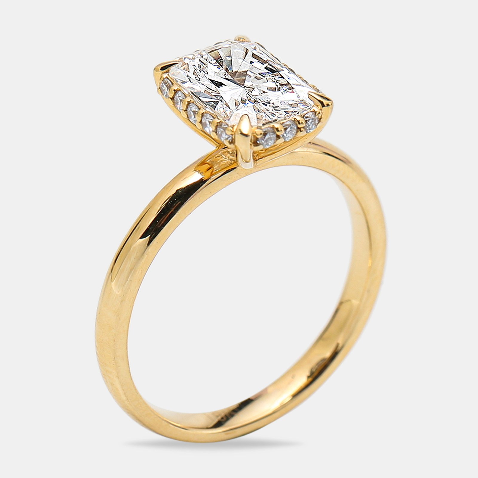 2.00 cts radiant cut round brilliant 18k yellow gold lab grown diamonds ring size 53