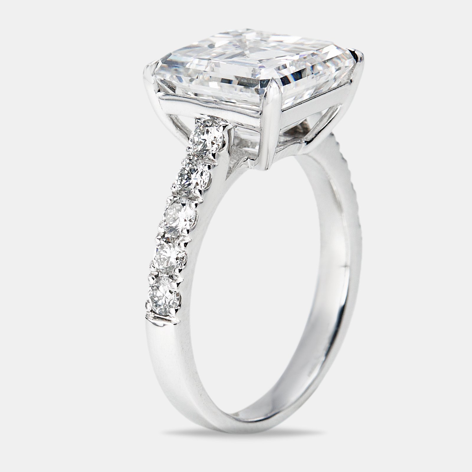 5.50 cts asscher and round lab grown diamond 18k white gold ring size 54