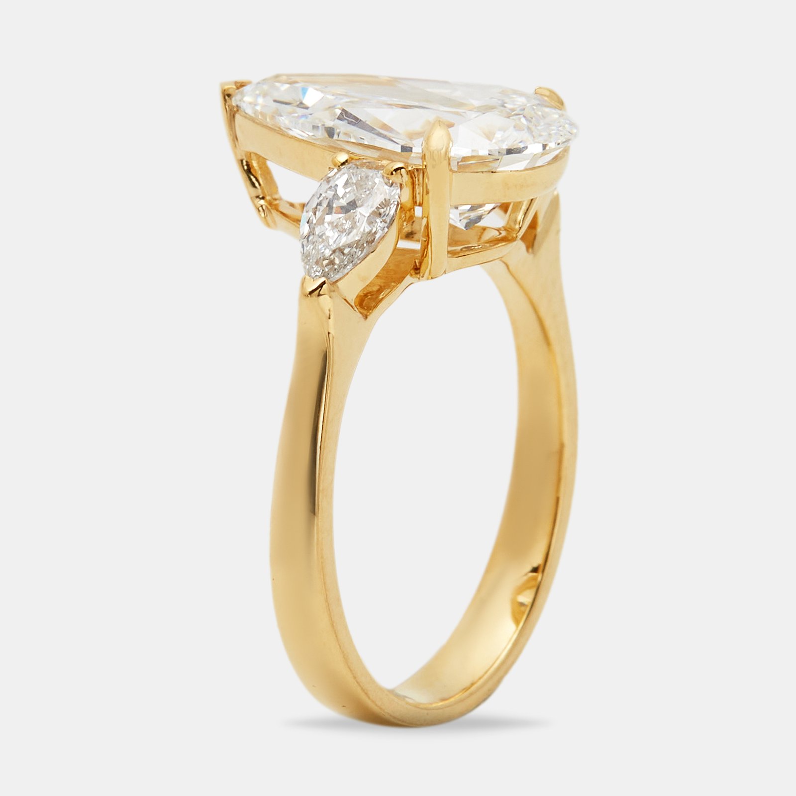 3.80 cts pear brilliant lab grown diamond 18k yellow gold ring size 53