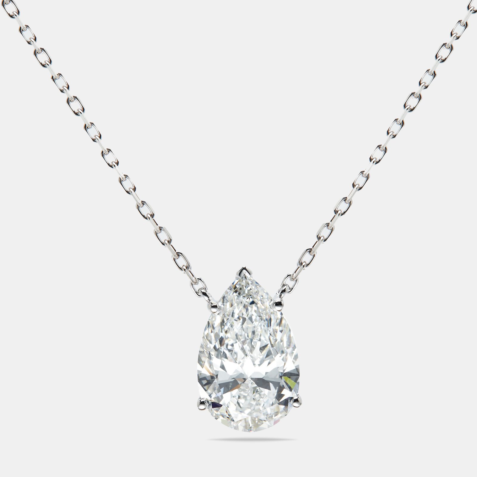 8.00 cts pear brilliant cut lab grown diamond 18k white gold chain necklace