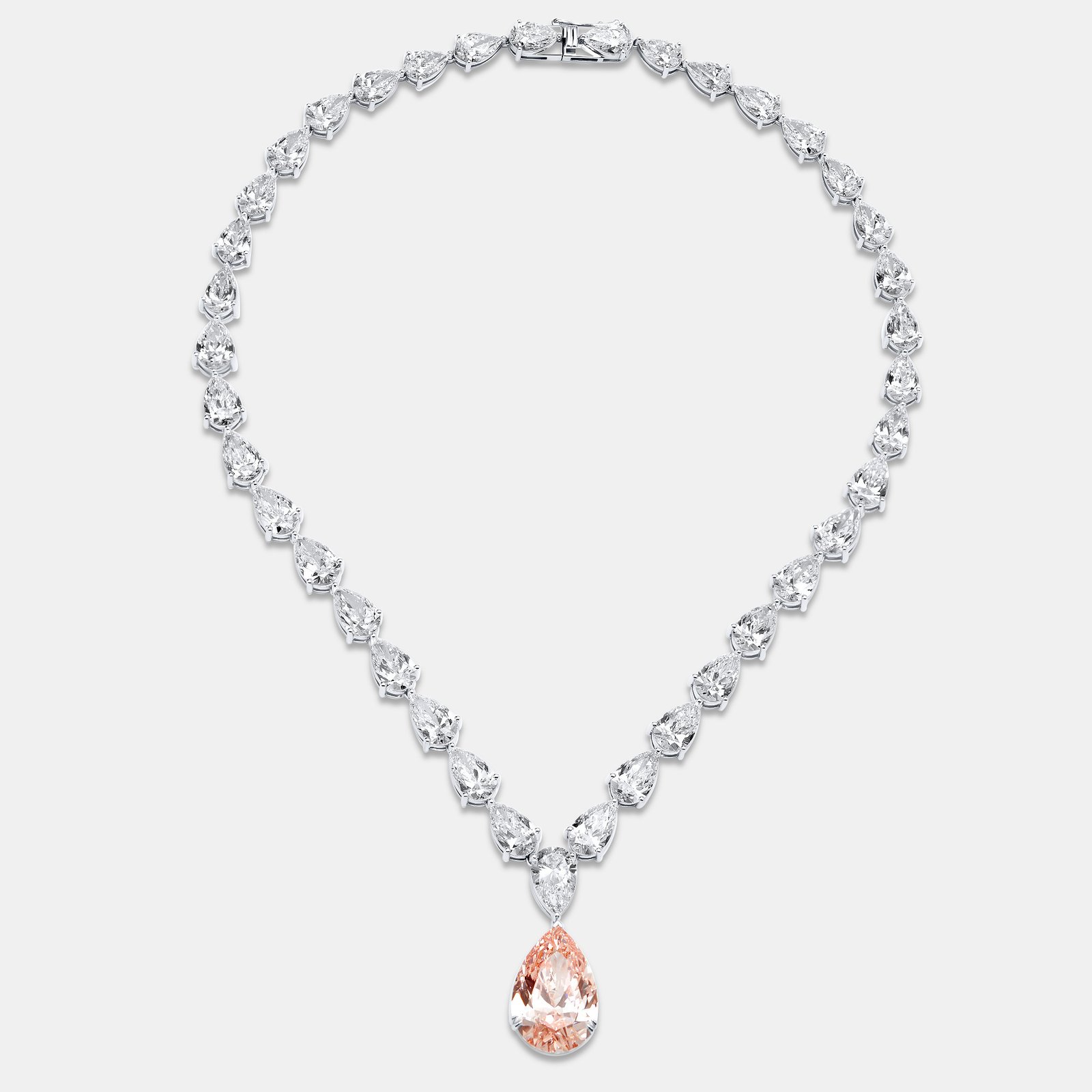 66.09 cts pink pear 18k white gold lab grown diamonds necklace