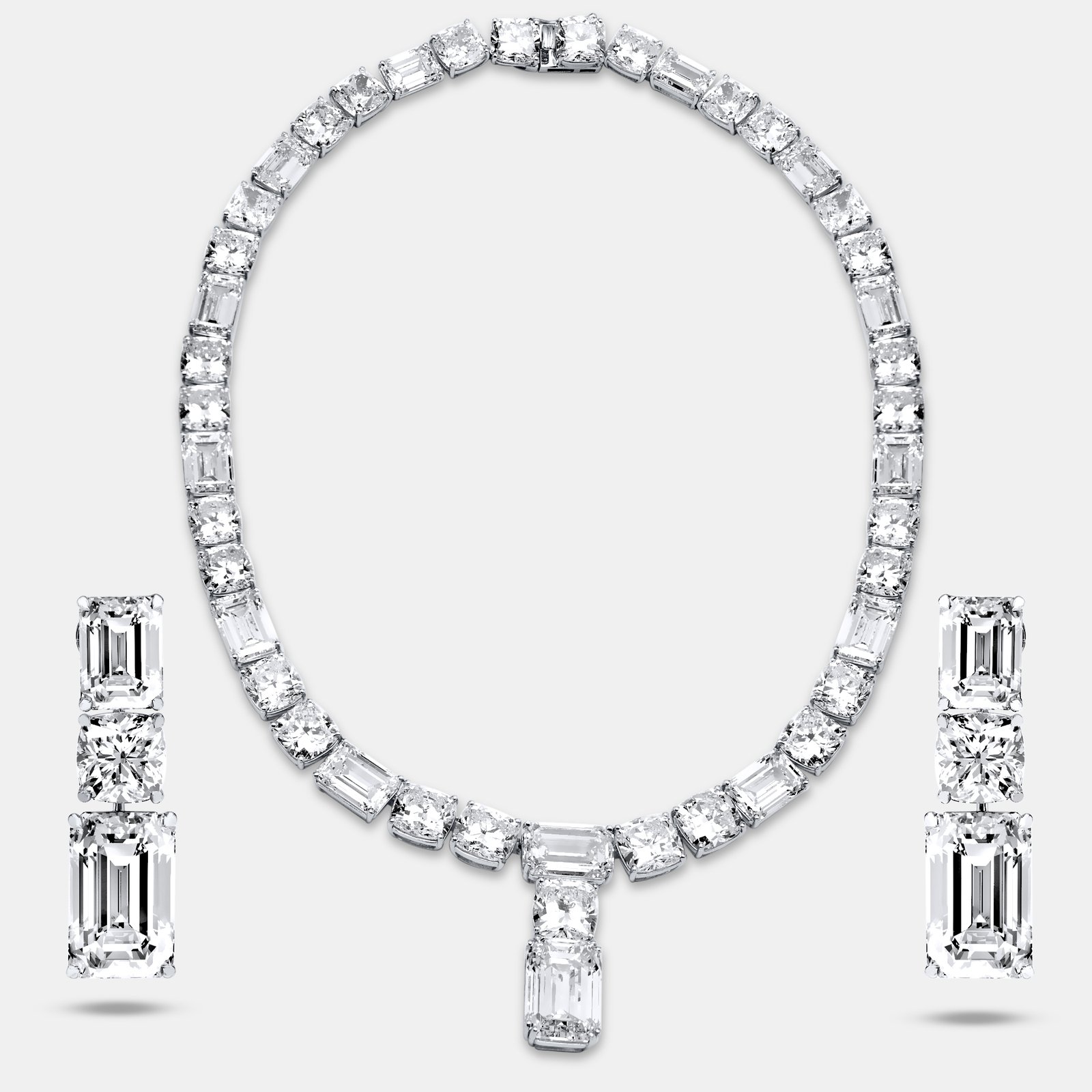 207 cts round emerald 18k white gold lab grown diamonds necklace set