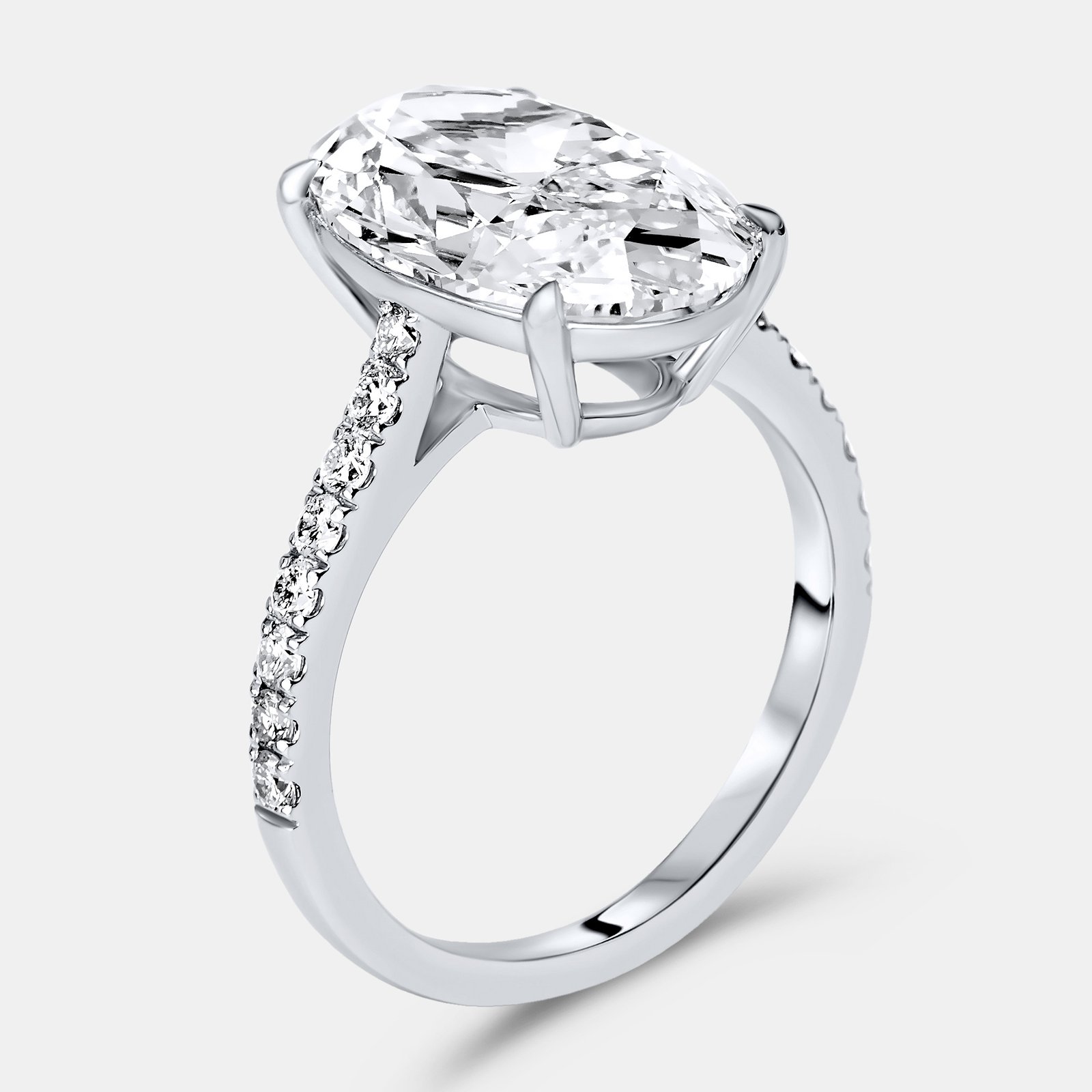 5.30 cts oval brilliant and round lab grown diamonds 18k white gold ring size 52