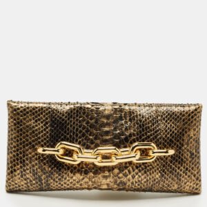 tom ford gold/black python chain detail clutch