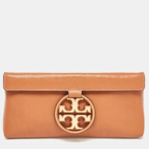tory burch brown leather miller clutch