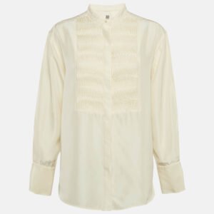 toteme cream silk pleated long sleeve shirt m
