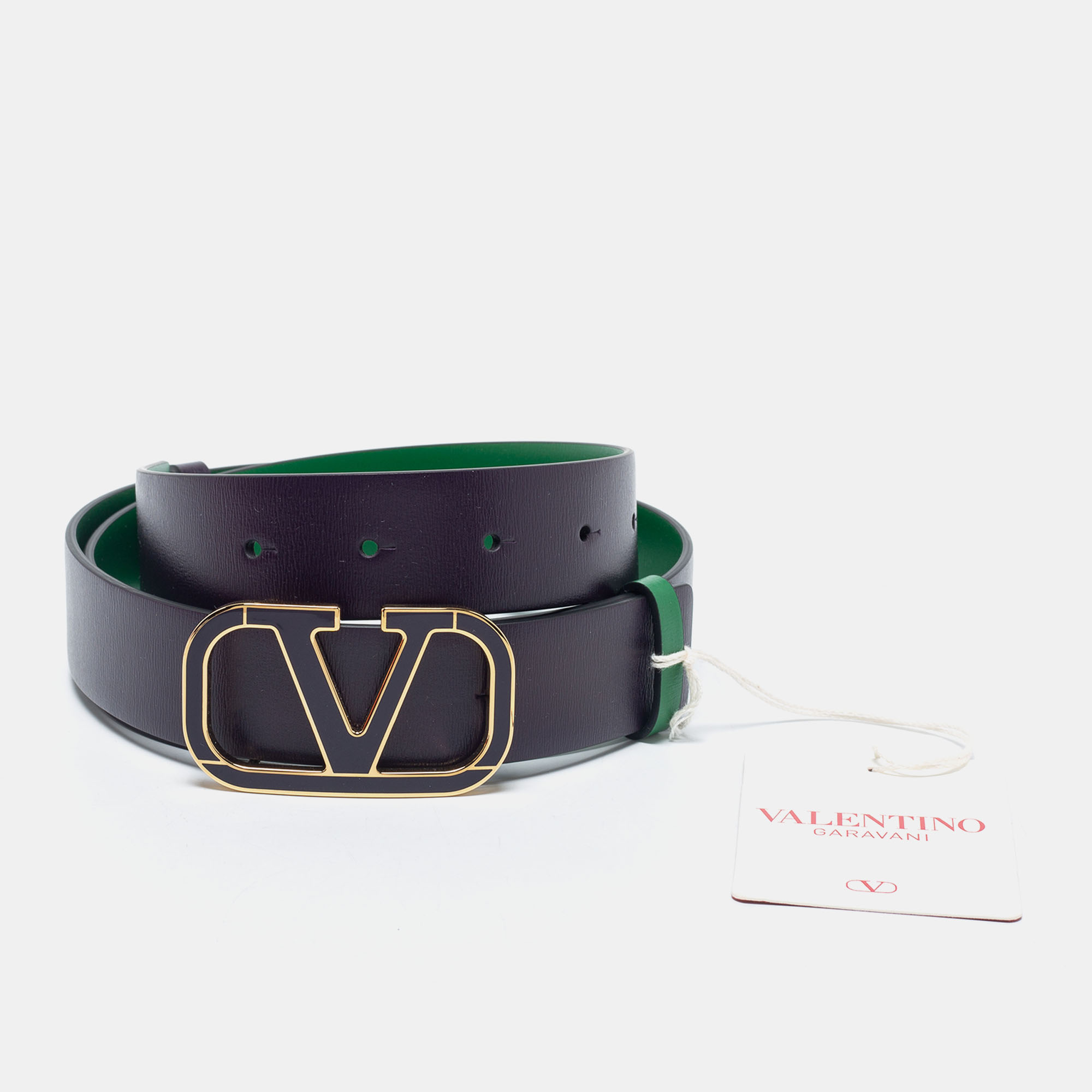 valentino purple/green leather vlogo reversible belt 85 cm