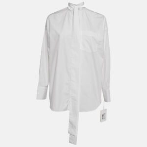 valentino white cotton tie-up neck oversized shirt xs