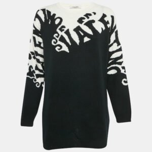 valentino white/black logo jacquard cashmere knit sweater s