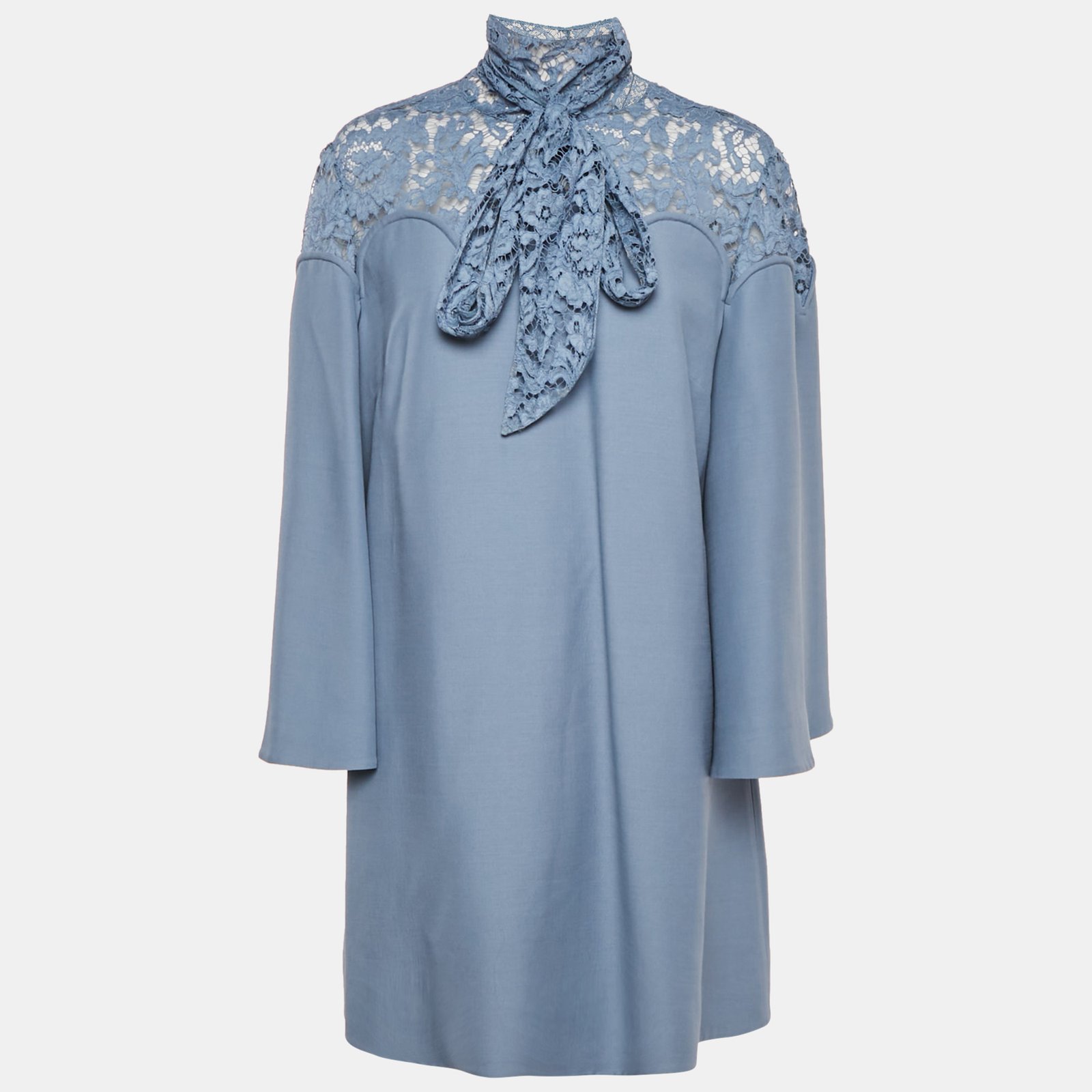 valentino blue wool blend lace detail shift dress l