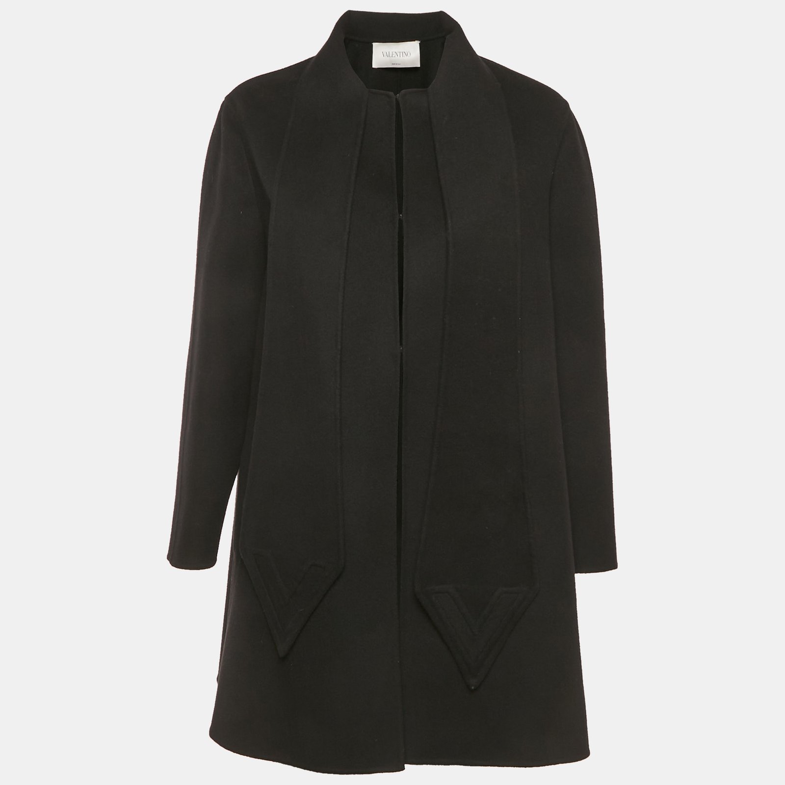 valentino black wool felt mid-length coat s