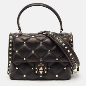 valentino black quilted leather medium candystud top handle bag