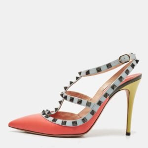 valentino multicolor leather rockstud ankle strap pumps size 39.5