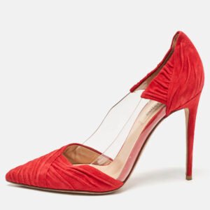 valentino red suede and pvc b drape pointed toe pumps size 38
