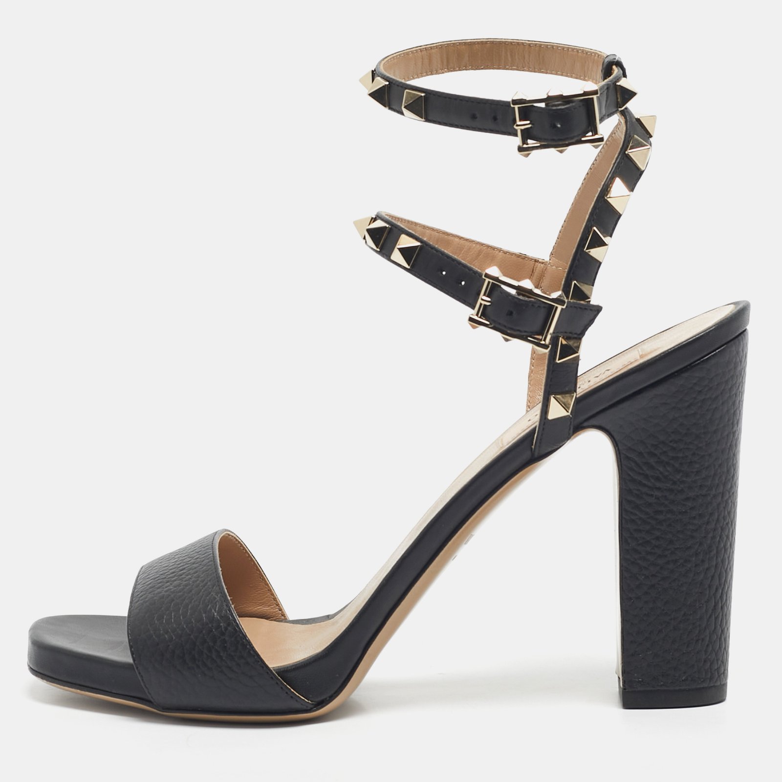 valentino black leather rockstud double strap sandals size 39