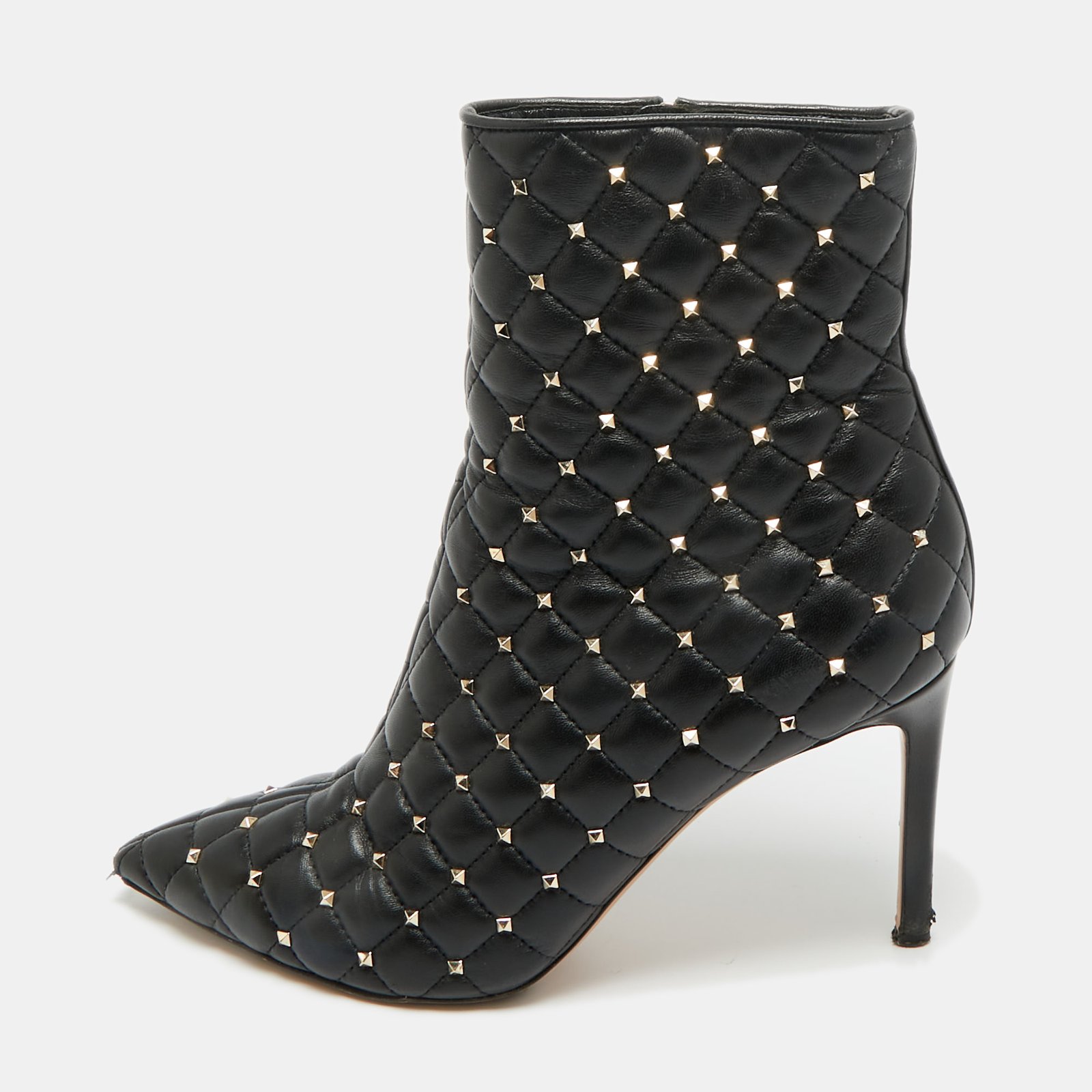 valentino black leather rockstud ankle length boots size 38