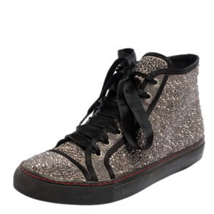 valentino grey/black embellished satin high top sneakers size 39.5