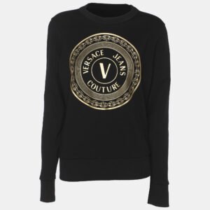 versace jeans couture black knit logo print sweatshirt m