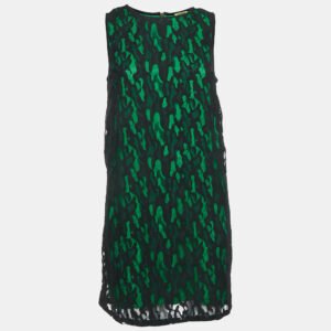 versace jeans black/green lace overlay sleeveless mini dress m