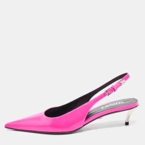 versace pink brushed leather pin-point slingback pumps size 38