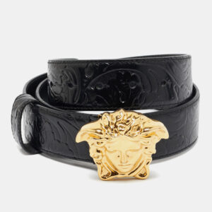 versace black barocco embossed leather medusa buckle belt 90cm