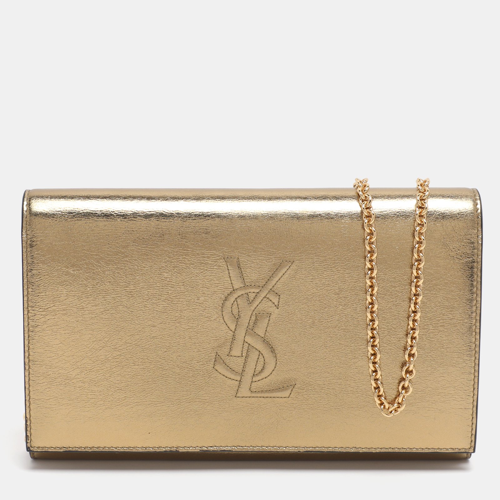 yves saint laurent gold leather belle de jour chain clutch
