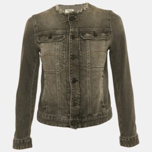 zadig & voltaire grey distressed denim embroidered kiok gris brode jacket xs