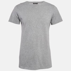 balmain grey cotton crew neck distressed t-shirt m