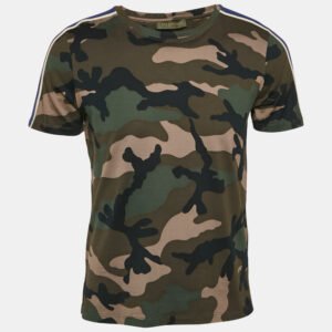 valentino green camouflage print cotton shoulder stripe detail t-shirt s
