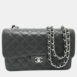 chanel black caviar leather double flap shoulder bag