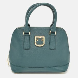 furla dark green leather dome logo satchel