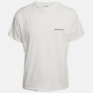 balenciaga white logo embroidered cotton t-shirt s