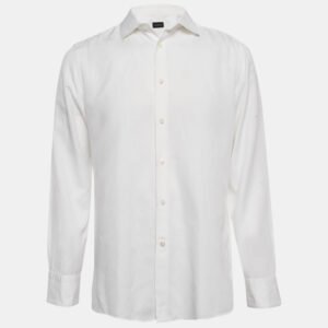 ermenegildo zegna white cotton blend button front shirt xl